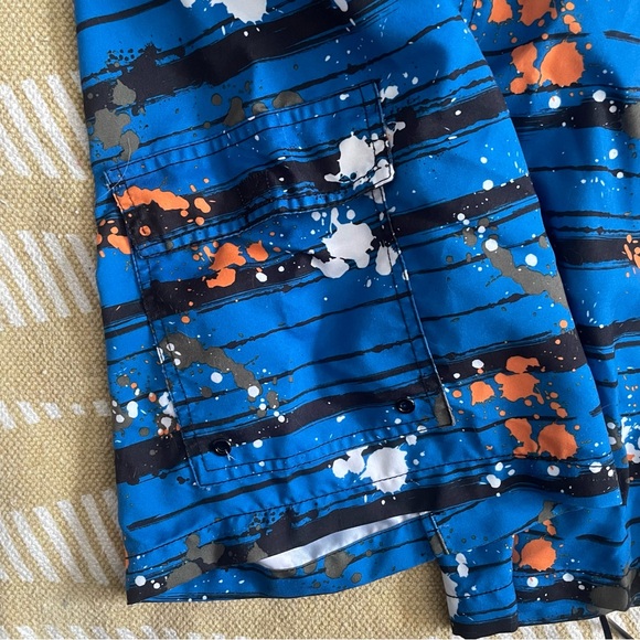 ✌️2/$10✌️ Vibrant Blue & Black Striped Swim Shorts w Paint Splatter – XL GUC - Picture 10 of 16
